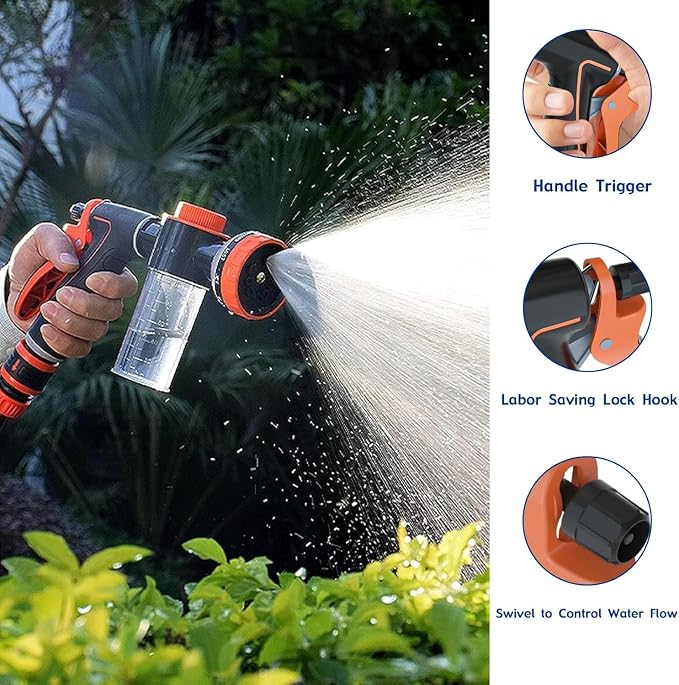 Dog Shower Attachment with Soap Dispenser, Upgraded Dog Washing Hose Attachment for Pet Bathing, High Pressure Foam Sprayer with 10 Spray Modes and Grooming Brush