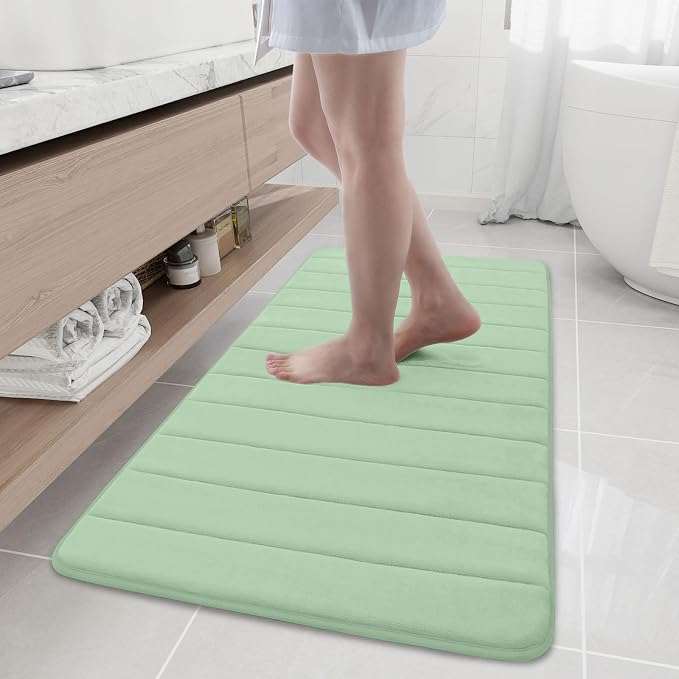 Buganda Memory Foam Bath Mat, 47" x 20", Ultra Soft Bathroom Rugs, Water Absorbent and Machine Washable Bath Rug Runner for Bathroom, Shower, and Tub, Sage Green