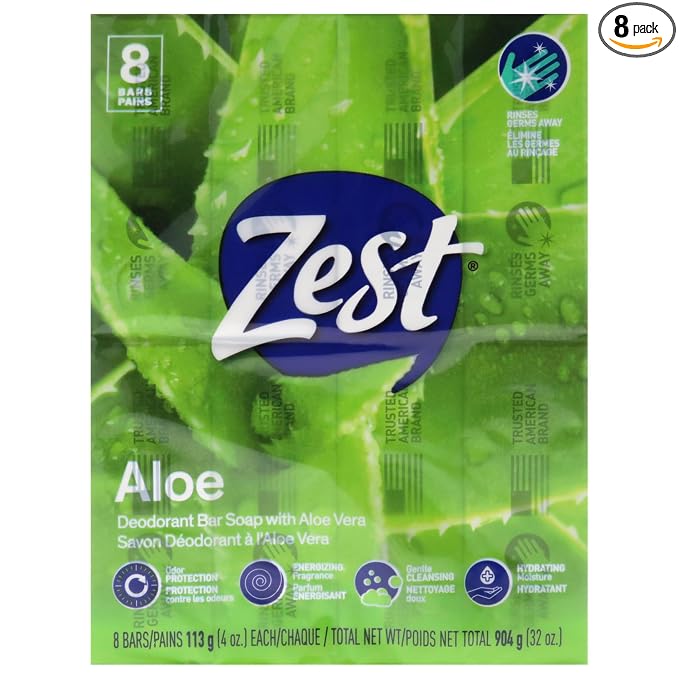 Zest 8-Bar Bath Size Soap, Fresh Aloe, 4 Ounce (Pack of 8)