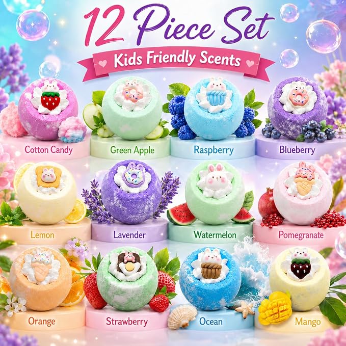 EvolutionUSA 12 Bloom Bath Bombs with Toys - Adorable Girl Bath Bomb Set, Bubbly Kids Bathbombs, Fizzy Bath Ball, Kids Bath Bombs for Girls, Childrens Bath Bomb Set Easter, Birthday, Christmas Gift