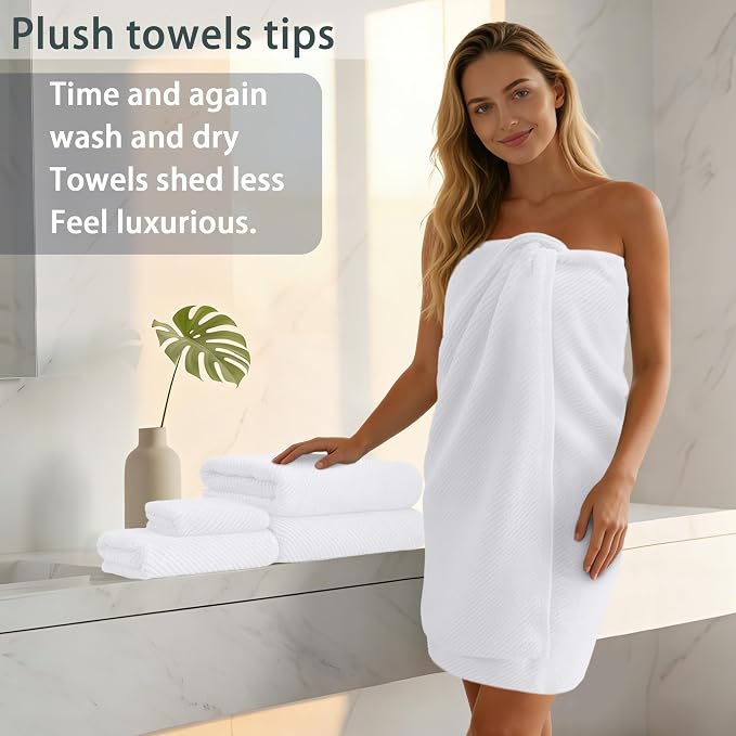 VOOVA & MOVAS White Towels for Bathroom, 100% Cotton | Quick Dry | Soft | Thick, 3 Piece Towel Set, 1 Large Bath 30" x 56", 1 Hand 18" x 28", 1 Wash Cloth 13" x 13", Bathroom Essentials