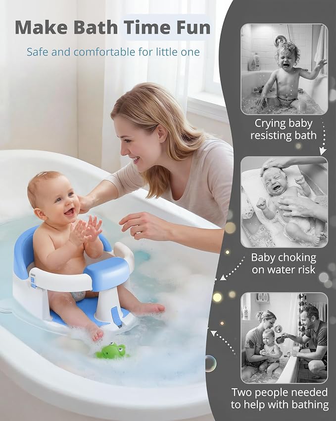 ONTHEWEI Baby Bath Seats for Babies Sitting Up, Non-Slip Baby Bathtub with 3 Suction Cups, Safe & Comfortable Toddler Bath Seat Ideal for Baby Bath/Shower Support, Stable Design, Blue (6-24 Months)