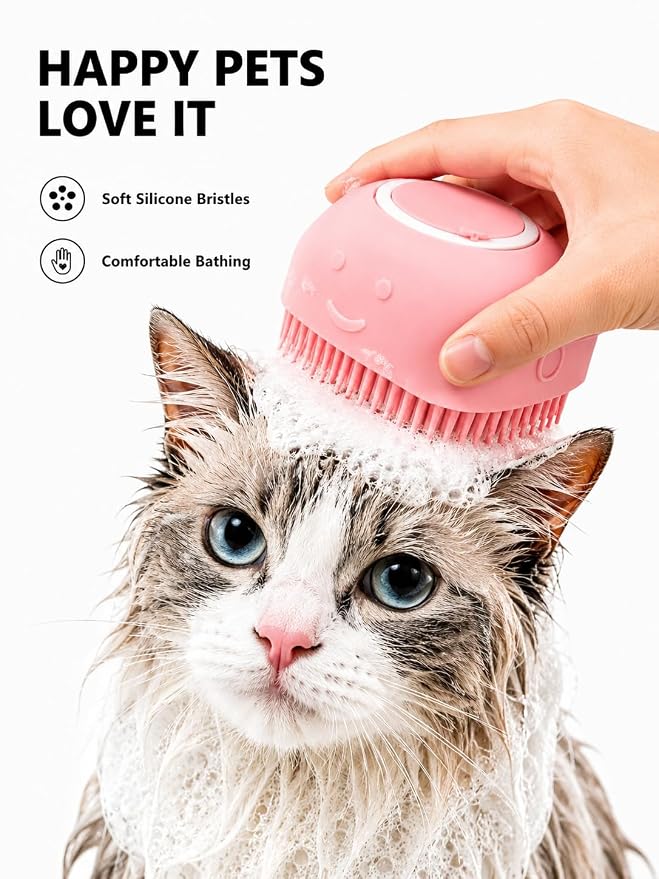 Pet Bath Brush with Shampoo Dispenser, Random Color Sent for Dogs & Cats