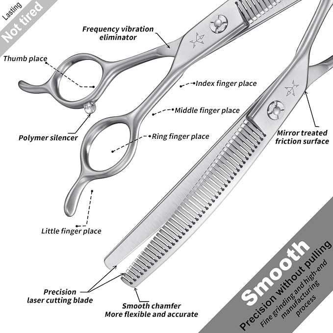 High-end Professional Dog Grooming Curved Thinning Scissors Teeth Blending Shears Pet Texturizing Thinner Blender Shears 7 Inch Extremely Very Sharp Made Of Stainless Steel Alloy For Dog Cat Groomer