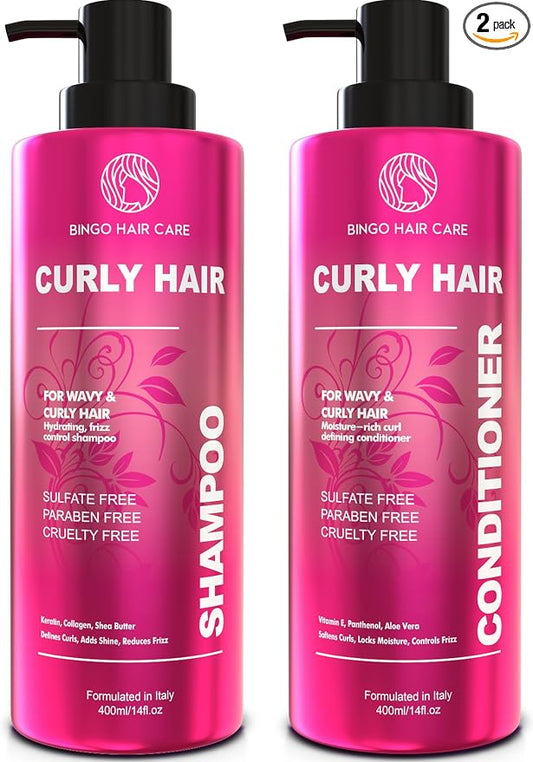 Curly Shampoo and Conditioner Set - Sulfate Free Moisturizing Formula - Deep Treatment for Curly and Permed Hair Women and Men - 14 Fl Oz (Set of 2)