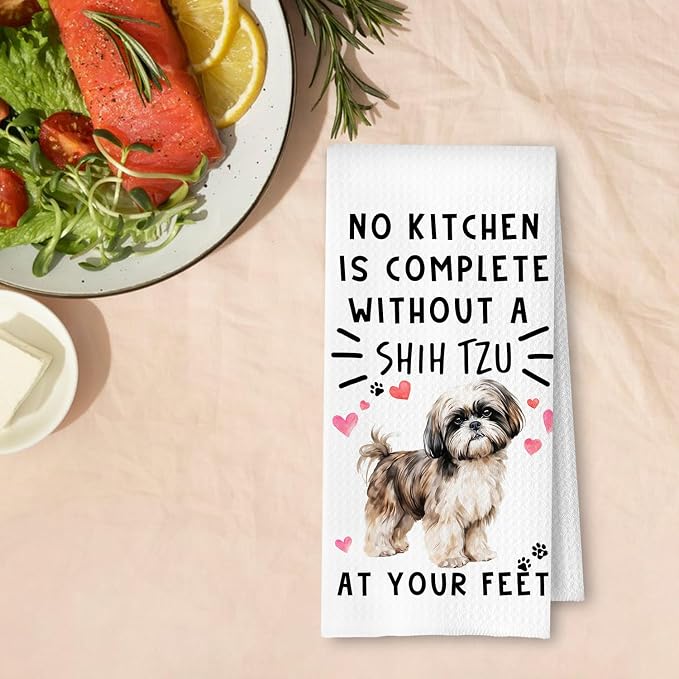 Shih Tzu Funny Dog Kitchen Towels - Shih Tzu Waffle Weave Hand Towels for Woman,A Kitchen is Not Complete Without A Shih TzuDish Towel for Bathroom,Dog Lovers Gift for Women,16×24 Inch