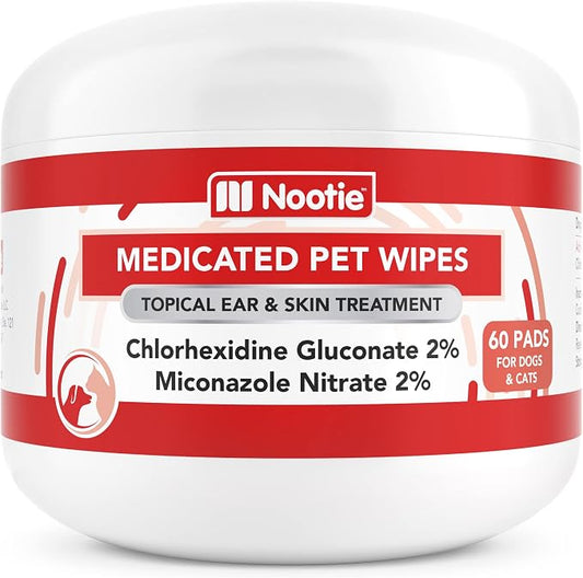 Nootie Medicated Dog Wipes, Chlorhexidine & Miconazole Pet Wipe for Dogs & Cats - 2” Small Wipes, 60 Count - Sold in Over 10,000 Vets & Pet Stores