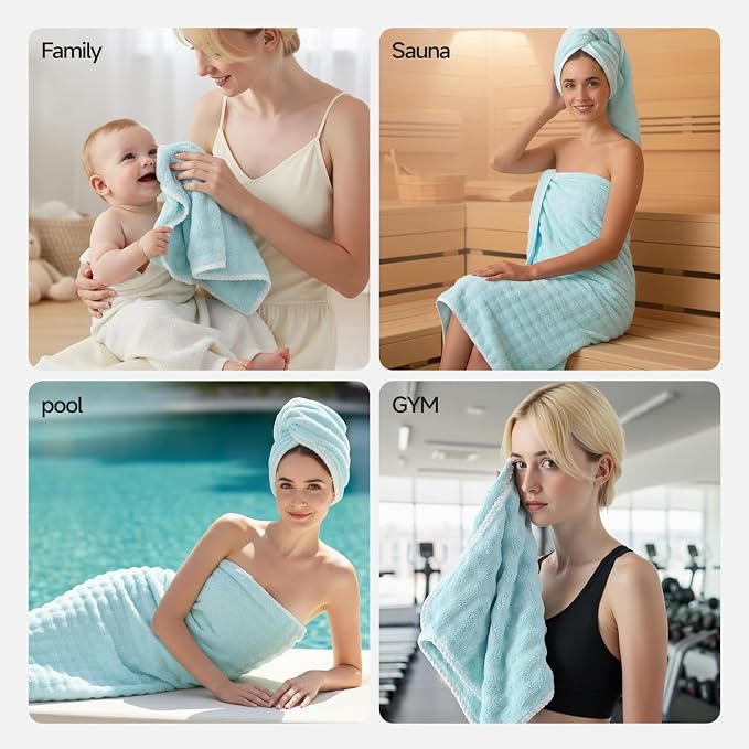 REDKISS 8-Piece Soft Bath Towel Sets, Extra Large 2 Bath Sheet (35×70 in), 2 Hand Towel, 4 Washcloth, Microfiber Quick Dry & Absorbent, Aqua Towels for Bathroom