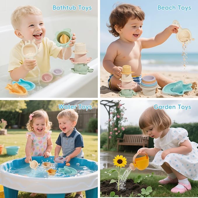 Baby Bath Toys for Kids Ages 1-3, 16PCS Mold Free Bath Toys for Toddler 2-4 & Babies 6-12-18 Months Bath Cups Watering Can Montessori Bathtub Beach Pool Water Table Toys for 1+ Years Old