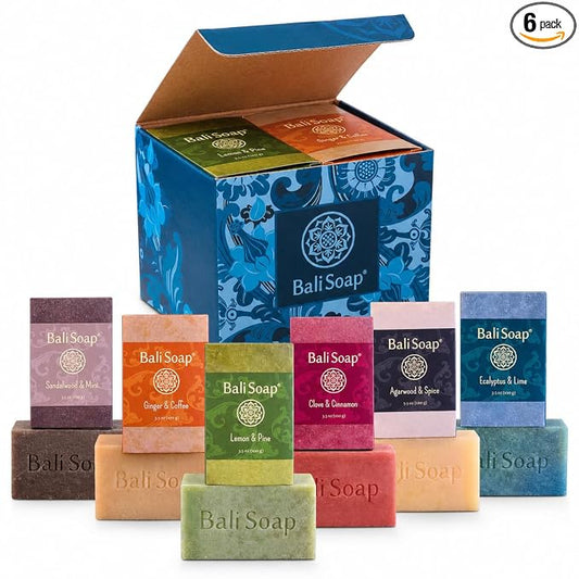 Bali Soap Men's Natural Bar Soap, 6 Bars Masculine Collection Gift Set | Handmade in Bali, Plant Based & Cold Process