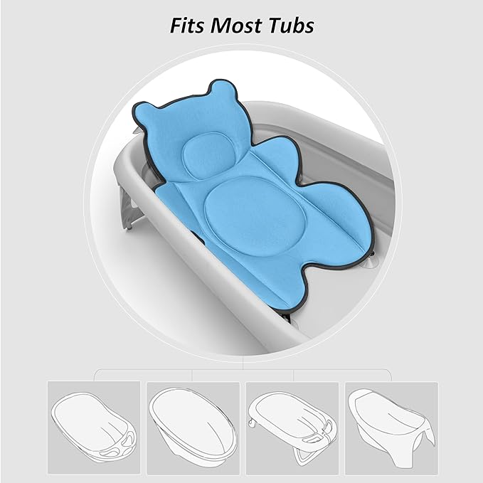 Infant Baby Bath Cushion,Fits Inside Most Baby Bathtubs, Breathable Soft Baby Bath Support Seat,Baby Bath Pad Bath Pillow for Bathtub,Newborn Bath Mat with 4 Suction Cups (Blue)