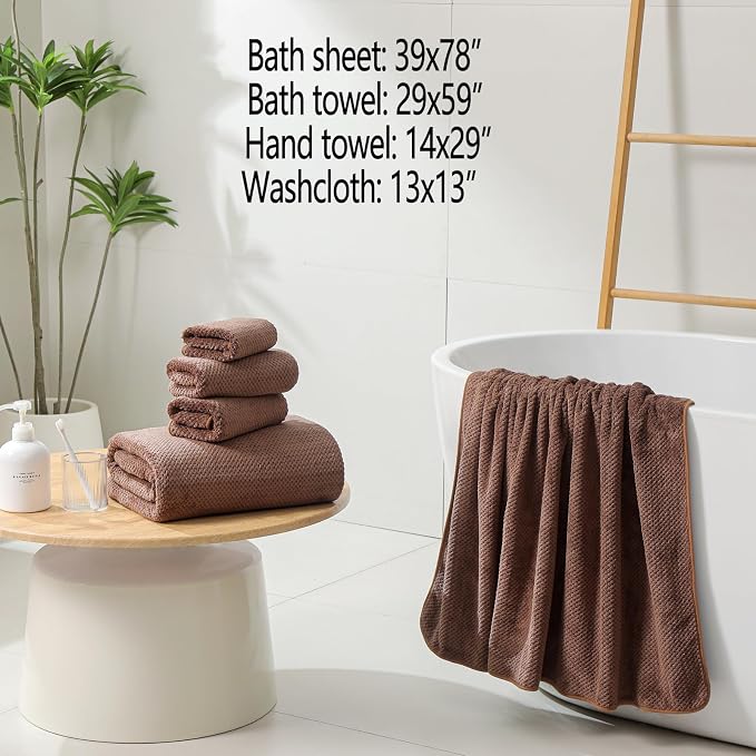 YTYC Towels,39x78 Inch Oversized Bath Sheets Towels for Adults Luxury Bath Towels Extra Large Sets for Bathroom Super Soft Highly Absorbent Microfiber 80% Polyester (Brown,2 Piece)