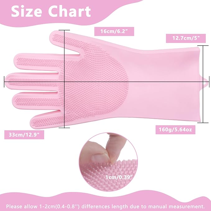 Pet Grooming Gloves—Dog Washing Gloves with High-Density Teeth, Dog Bath Scrubber with Enhanced Five Finger Design, Silicone Gloves for Dogs and Cats Bathing, Massage (Pink)