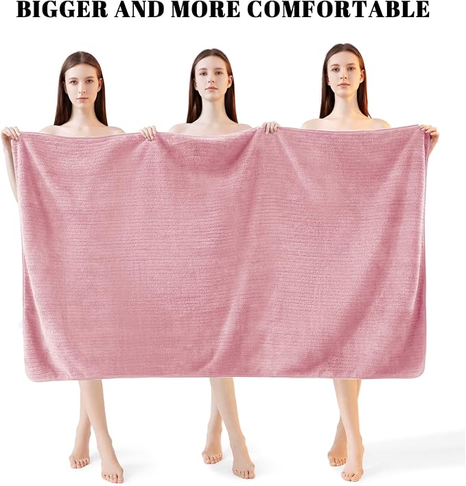 Bath Towels Set of 4 Extra Large 35 x 70 Inches,Luxury Thick High Absorbent and Quick Dry Bath Sheet,Ultra Soft Microfiber,Bathroom,Beach,Yoga,Sport,SPA,Fitness (Pink)