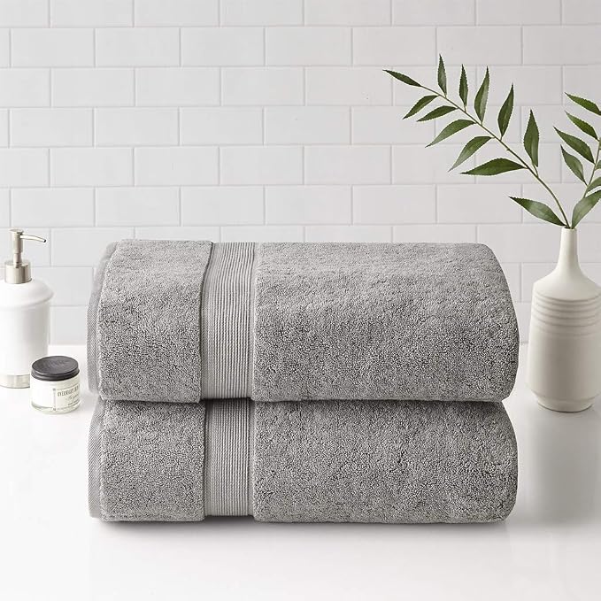 Madison Park 800GSM 100% Cotton Luxurious Bath Towel Set Highly Absorbent, Quick Dry, Hotel & Spa Quality for Bathroom, Bath Sheet 34" x 68", Silver 2 Piece