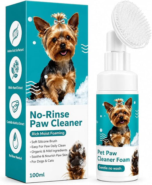 Dog Paw Cleaner Foam with Built-in Silicone Brush, No-Rinse Pet Paw Cleaner for Dogs & Cats, Removes Dirt, Mud & Odor, Quick Clean Paw Wash for Home, Travel & After Walks, 100ml