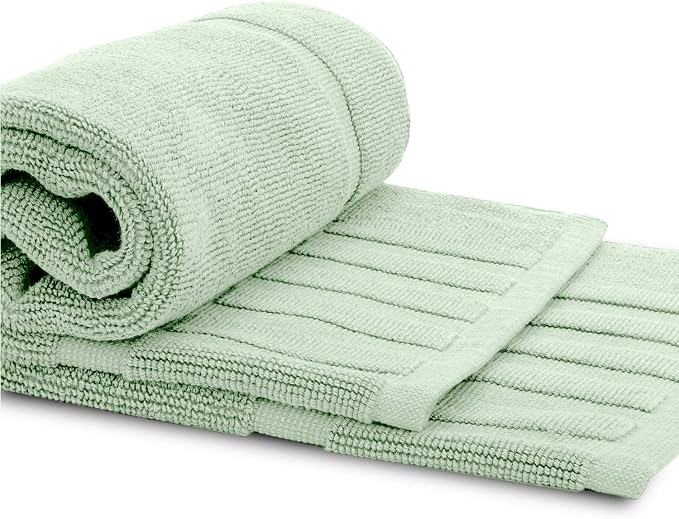 White Classic Luxury Bath Mat Floor Towel Set - Absorbent Cotton Hotel Spa Shower/Bathtub Mats [Not a Bathroom Rug] 22"x34" | 2 Pack | Mint Green