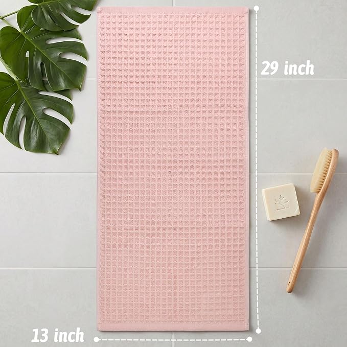 Jacquotha Waffle Hand Towels for Bathroom Decor (Pink) – 2-Piece Cotton Face Towels, Fast Drying & Absorbent, 13” x 29”