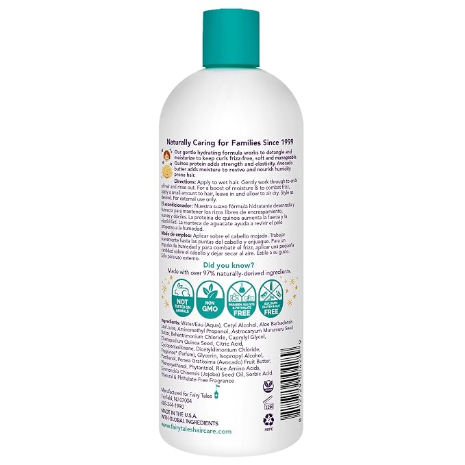 Fairy Tales Curly Q Hydrating Kids Conditioner – Paraben, Sulfate, Gluten, and Nut Free – For all Types of Curls Including Multi Cultural Hair – 32oz.