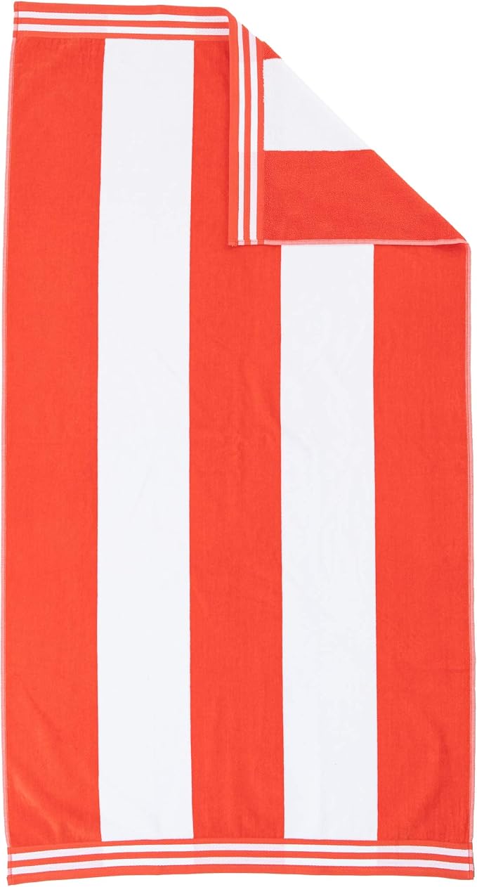 Superior Cotton Nautical Stripe Beach Towels, Colorful Towels for Adult, Kid, Pool, Swimming, Sand, Travel, Large Oversized, Absorbent, Fast Drying, Bath Basics, Cabana Collection, 1 Piece, Coral