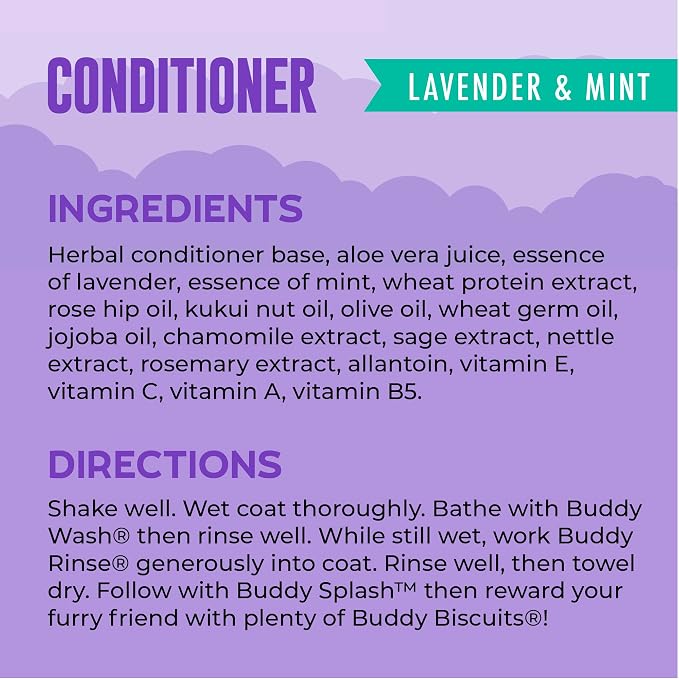 Buddy Rinse Conditioner for Dog Grooming Dog, Lavender & Mint, 16 oz. Bottle