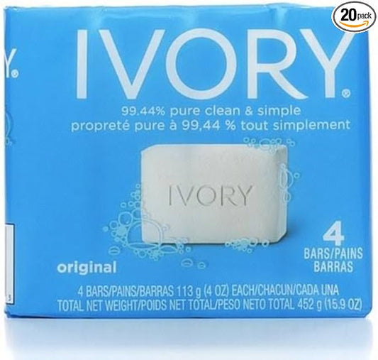 Ivory Bar Soap, Original 4 oz, 4 Bars (Pack of 5)