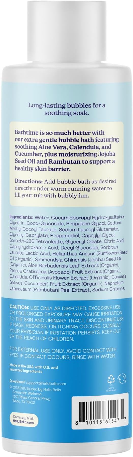 Hello Bello Baby Premium Bubble Bath, Fragrance Free for Sensitive Skin, 10oz Bottle (Pack of 2)
