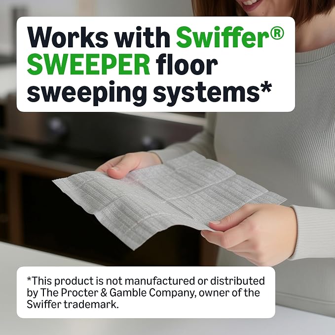 Amazon Basics Dry Sweeping Cloths for Floor Cleaning, Pet Hair, Dust, Dirt, Multi-Surface, Disposable, Fits Swiffer Sweeper Mop Heads, 64 Count, Packaging May Vary