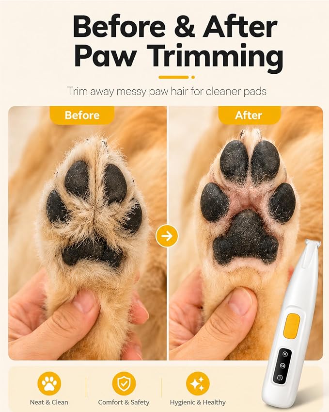 FURBONA Upgraded Dog Paw Trimmer with LED Light, 18 mm Widen Blade, 35 dB Low Noise, LED Display, Fully Waterproof, Rechargeable Clipper for Dogs Cats Trimming Paws, Eyes, Ears, Face, and Rump