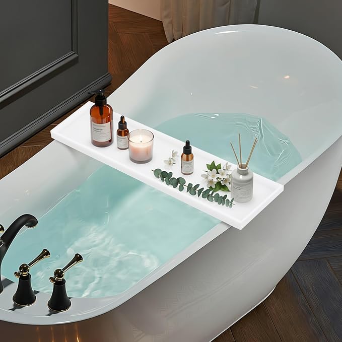 Acrylic Bathtub Tray, Universal Fit Bath Tub Tray, Bathtub Caddy with Anti-Slip Raised Edge, for Wine Glass, Phone, Tablet, for Relaxing Bath Time at Home, Hotel, Spa(29.92 * 7.87 * 1.18in)