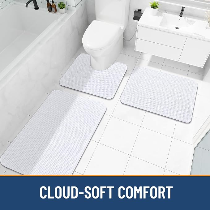 Arotive Bathroom Rugs 34" x 21", Ultra Soft Absorbent Chenille Bath Rugs, Rubber Backing, Machine Washable Bath Mats for Bathroom Floor, Tub and Shower, Home Decor Accessories, White