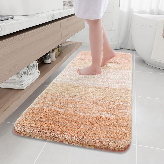 Arotive Microfiber Bathroom Rugs, Shaggy Soft and Absorbent Bath Rug, Thick Plush Machine Washable Dry Bath Mats for Bathroom, Tub and Shower, 59x24, Peach, Rectangular
