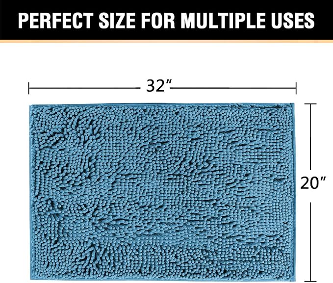 H.VERSAILTEX 20" X 32" Chenille Shaggy Bath Rug, Door Mat, Efficient Water Absorption, Thick, Anti-Slip and Plush Bath Mat for Bathroom, Living Room and Laundry Room (Dark Teal)