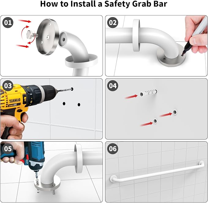 2 Pack 42 Inch Bathroom Safety Grab Bar, ZUEXT White Extra Long Stainless Steel Shower Support Rail, Wall Mounted Shower Handle Bars for Bathtub Shower Toilet Seniors Handicap Safety (1.25" Diameter)
