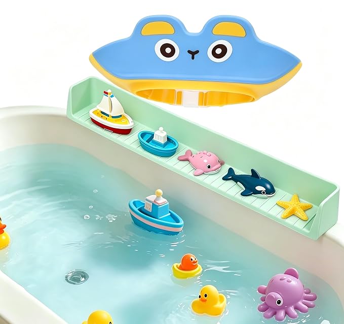 Bathtub Splash Guard for Kids, 2-in-1 Bath Toy Organizer Tub Shelf