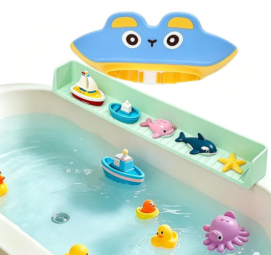Bathtub Splash Guard for Kids, 2-in-1 Bath Toy Organizer Tub Shelf