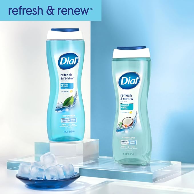 Dial Body Wash,Refresh & Renew Spring Water,23 Fl Oz,Hydraclean Complex & Vitamin E,Gentle,Leaves Skin Feeling Nourished,Dermatologist-Tested,No Parabens-& Sulfates,(Pack of 6)