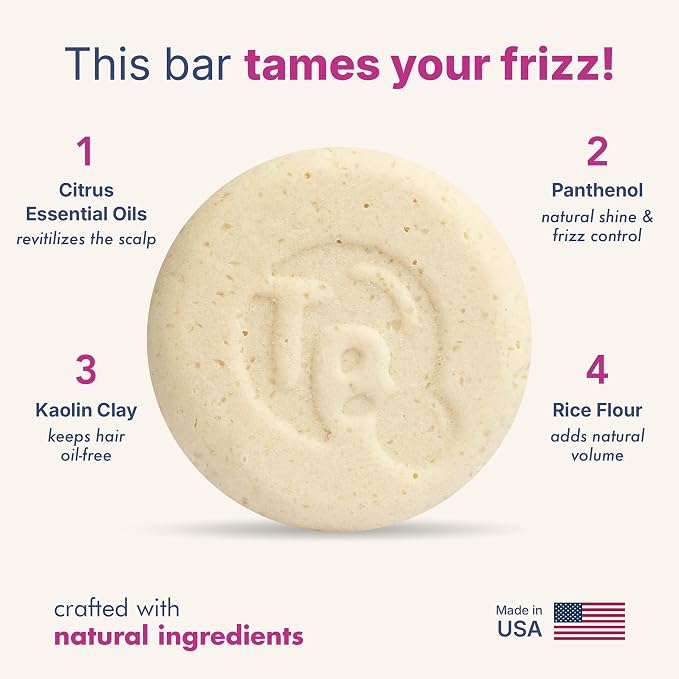 Tree Bottle Pro-Vitamin B5 + Citrus Shampoo Bar for Frizz Control - Natural Shine & Softness - Shampoo for Women and Men - Free of Parabens & Sulfates - Made in USA - 4.5oz