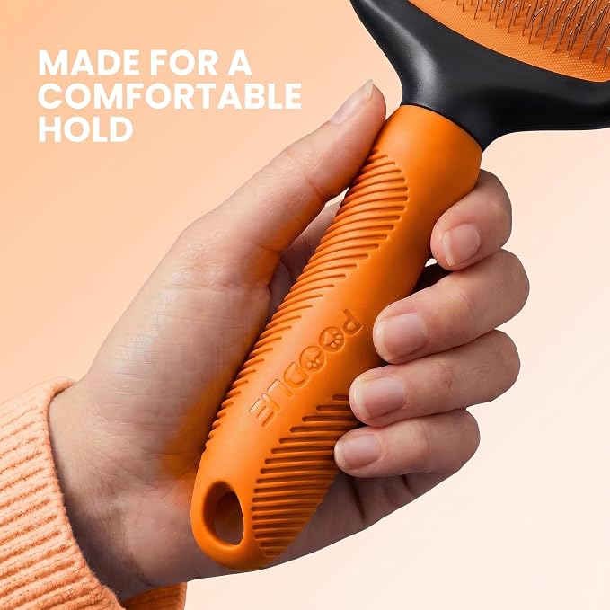Poodle Pet Slicker Brush - For Dogs, Cats, Rabbits - Matted/Loose Fur, Knots - Suitable for Doodle/Goldendoodle Grooming and Shredding Short/Long Hair (Orange)