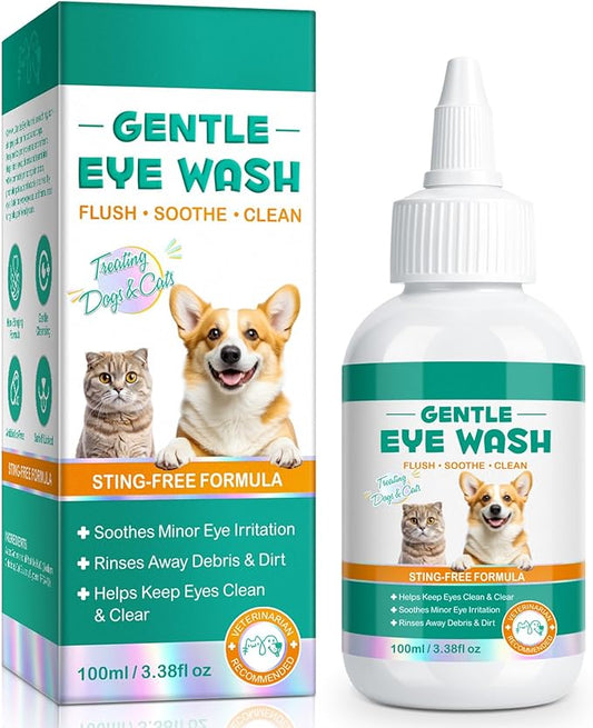 Dog and Cat Eye Wash | Pet Eye Drops for Daily Cleaning & Tear Stain Removal | Safe Lickable Formula, Helps Keep Eyes Clean & Clear | Soothes Irritation & Dry Eyes, 3.38 Fl Oz