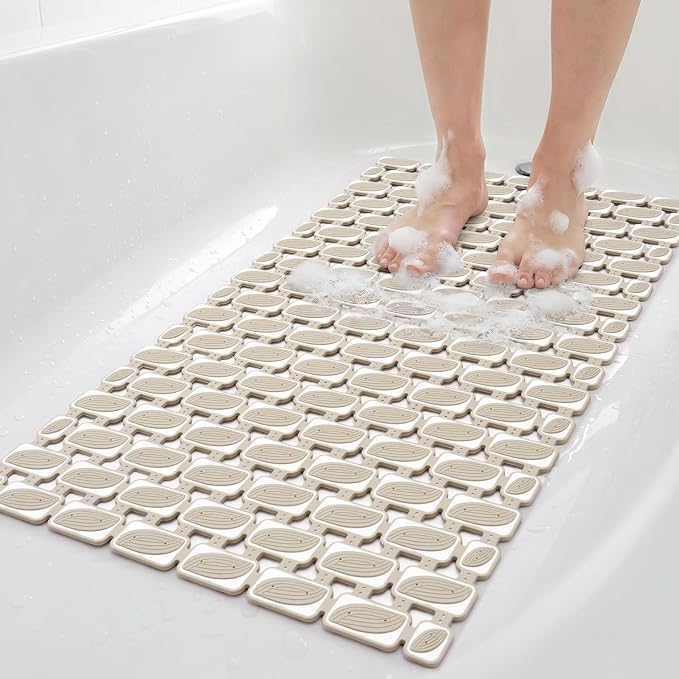 SIXHOME Shower Mat Non Slip Bathtub Mat, Bath Mat for Tub with Strong Suction Cups, Quick Dry Drain Holes, Machine Washable Shower Floor Mat for Elderly & Kids, 27"x16", Khaki