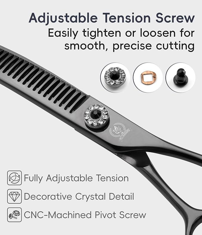 Professional Dog Grooming Scissors Pet Curved Chunker Shears 7.0'' Extremely Sharp Blades 440C Steel Thinning Scissors Durable Smooth Motion & Fine Cut for Dogs and Cats (Multicolored)