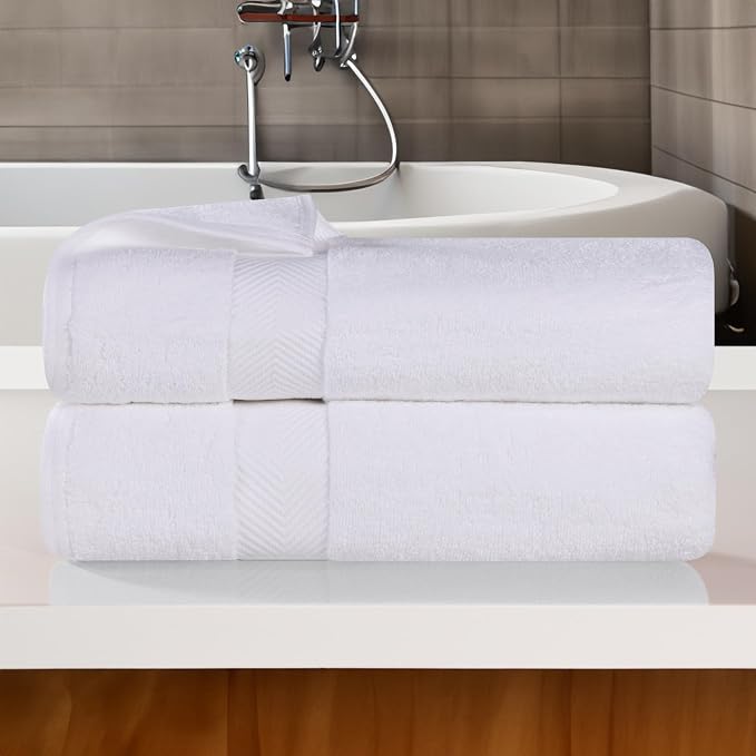 Superior Zero Twist 100% Cotton Bath Towels, Super Soft, Fluffy and Absorbent, Premium Quality Oversized Bath Towel Set of 2, White