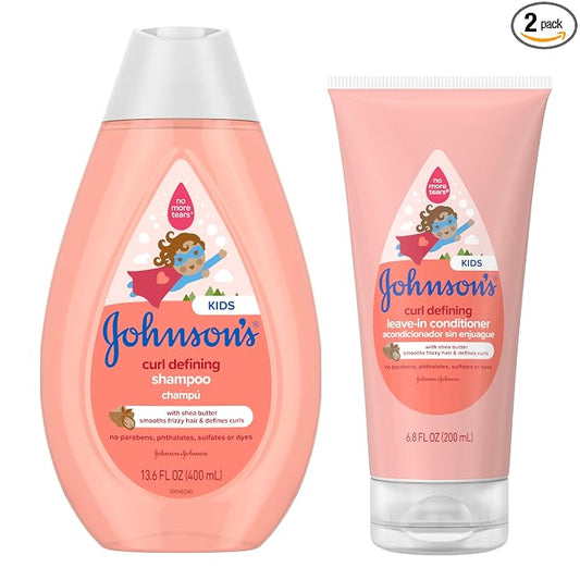 Bundle of Johnson's Kids Curl-Defining, Frizz Control, Tear-Free Kids Shampoo + Shea Butter, Paraben-, Sulfate- & Dye-Free, 13.6 fl. oz + Curl Defining Leave-In Conditioner, 6.8 fl. oz