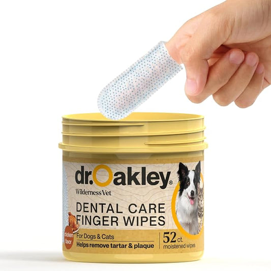 Dr. Oakley Dog Dental Wipes Finger Dental Care - Chicken Flavor | Teeth Cleaner, Plaque Remover