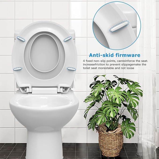 Garvee Round Toilet Seat with Toddler Seat, PP Safe Material, 2 in 1 Toilet Seat for Family Built-in Baby Seat Removable, 17 in,Soft Close + Easy Clean(White)