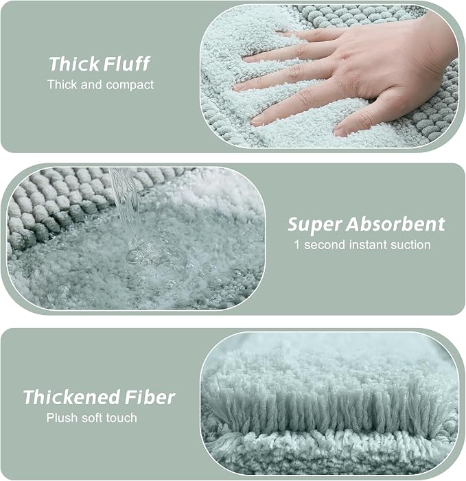 Kmson Ombre Chenille Bathroom Rugs Mat, 17"x24" Non-Slip Bath Mat for Bathroom Floor & Bathtub, Ultra Soft Washable Shaggy Bath Rugs, Fluffy Thick Water Absorbent Microfiber Shower Mat Green