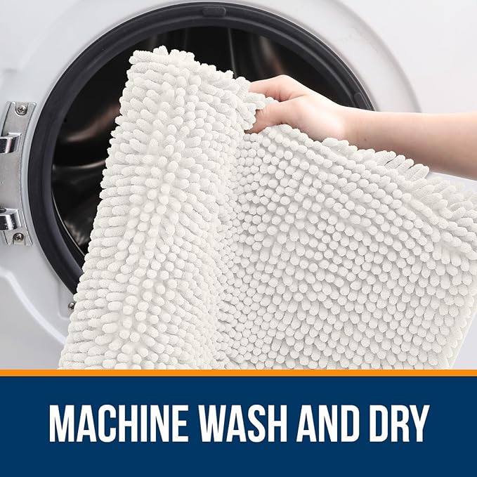OLANLY Large Bathroom Rugs 40x32, Extra Soft Absorbent Chenille Bath Rugs, Rubber Backing Quick Dry, Machine Washable Bath Mats for Bathroom Floor, Tub and Shower, Home Decor Accessories, Ivory