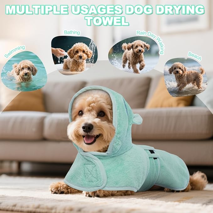 DENTRUN Dog Robes for After Bath Super Absorbent Fast Drying Coat with Hood | with Hood, Bathrobe Beach Essentials, Bath Towel for S/M/L dogs, Bath/Beach/Swimming Towel, Quick Dry Robe, XS-XXL