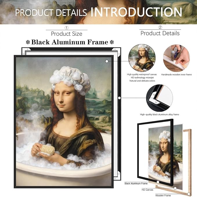 Whimsical Aesthetic Wall Prints – Funny Bathroom Playful Mona Lisa Bathing Art Posters for Home & Apartment Decor 8X12 in Unframed